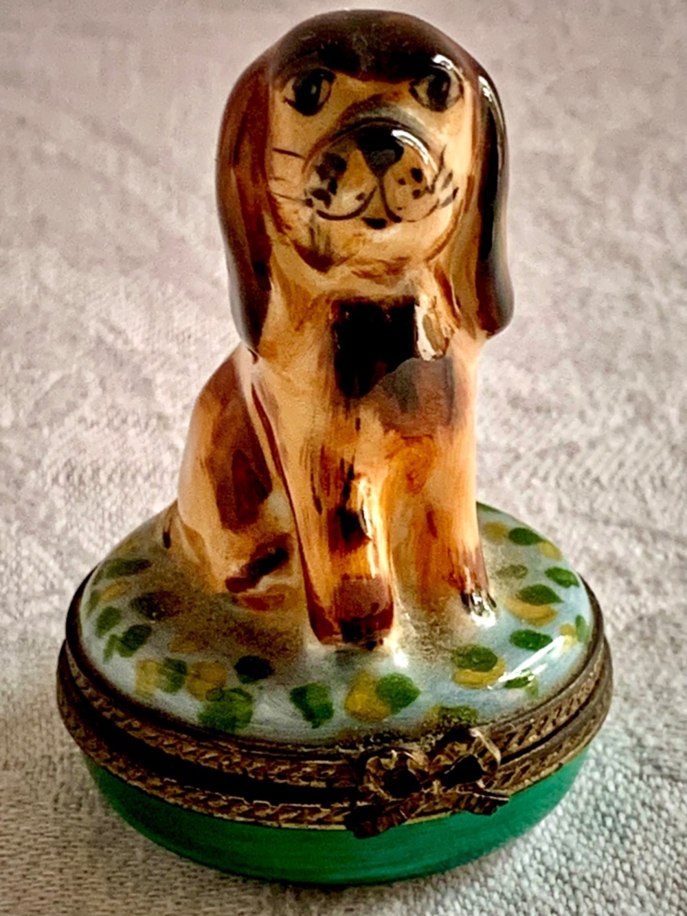 Vintage Rochard Limoges France Hand Painted Spaniel Trinket Box Porcelain